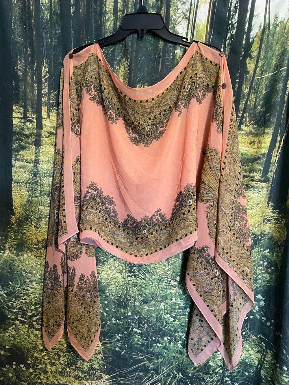 Coral Paisley Boho Sheer Shawl